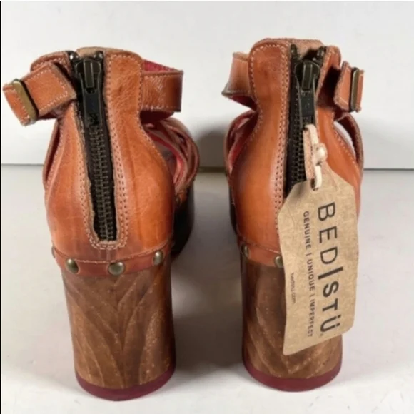 SOLD Bed Stu Antonelli Brown Leather Platform Sandals sz 10 - Picture 10 of 11